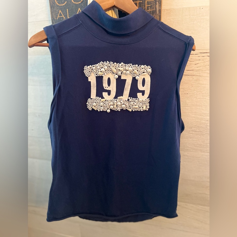 We The Free Dark Blue Muscle Tee with Embellished Detail